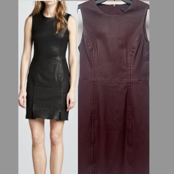 Theory Dresses & Skirts - THEORY BURGUNDY LAMB LEATHER FRAYLAN DRESS ZIPPERS EUC